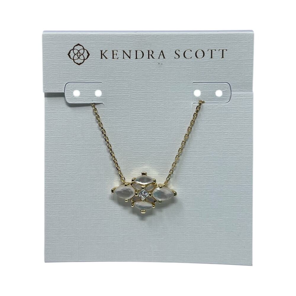 Kendra Scott Abbie Crystal Imitation Pearl Pendant Necklace Gold NWT